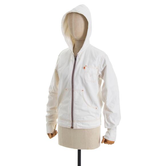 Vintage 1970s Jacket 70s LEVIS Orange Tab White Cotton Denim Hooded Zip Up Boho - Picture 3 of 10